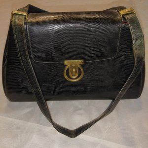Lizard Look Black Leather Purse Vintage
